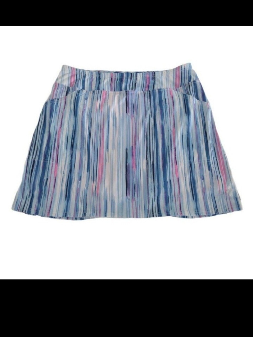 Jofit Mina Long pull on white blue pink streak Skort w/ attached shorts. Large.